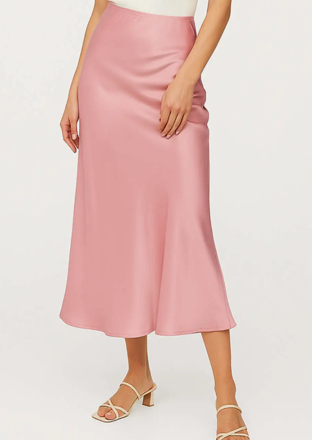 Pink Satin Midi Skirt