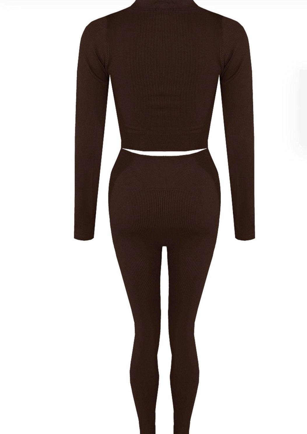 Brown Ribbed zip up Active Top