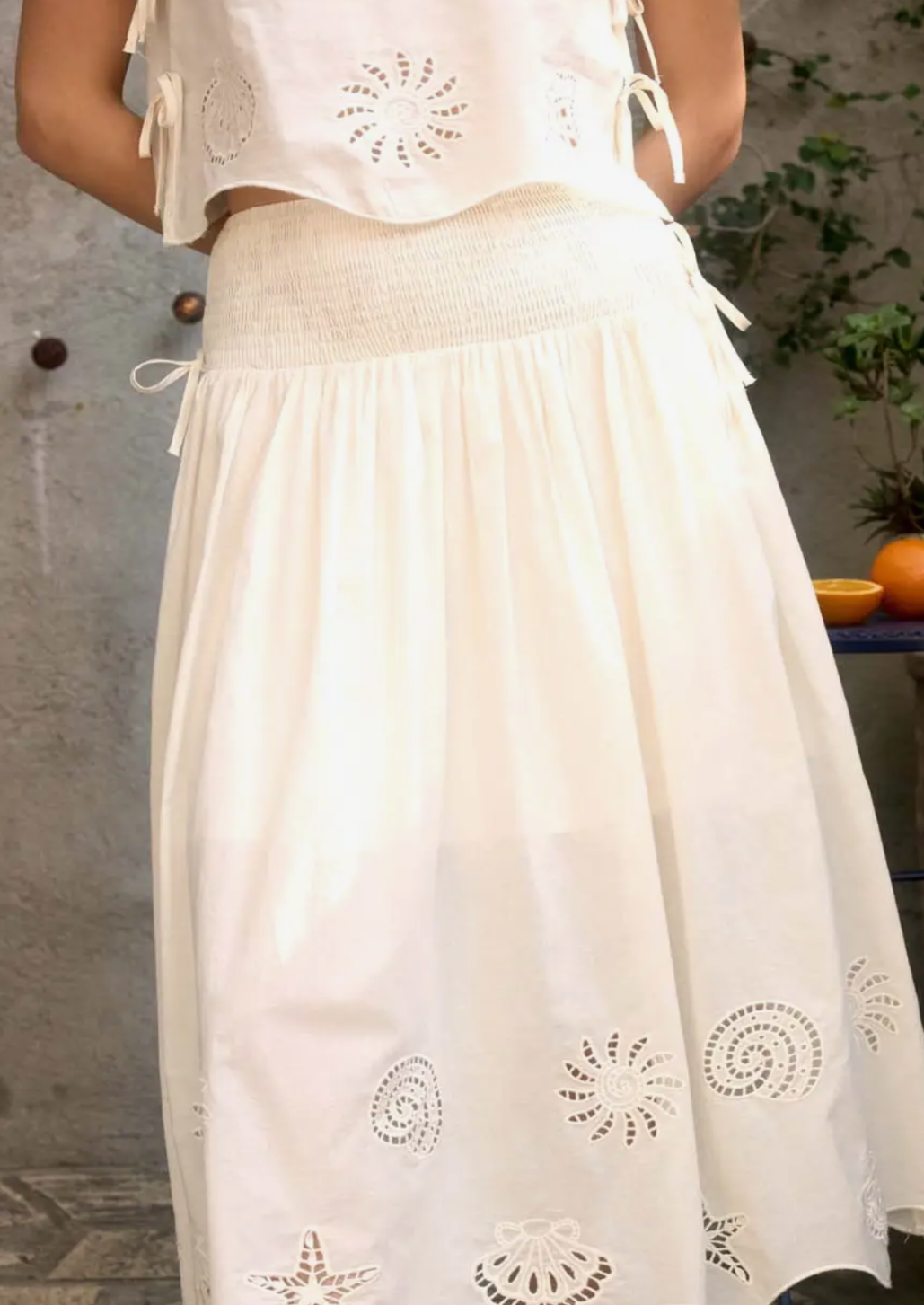 Nautical Eyelet Smocked Waist Skirt