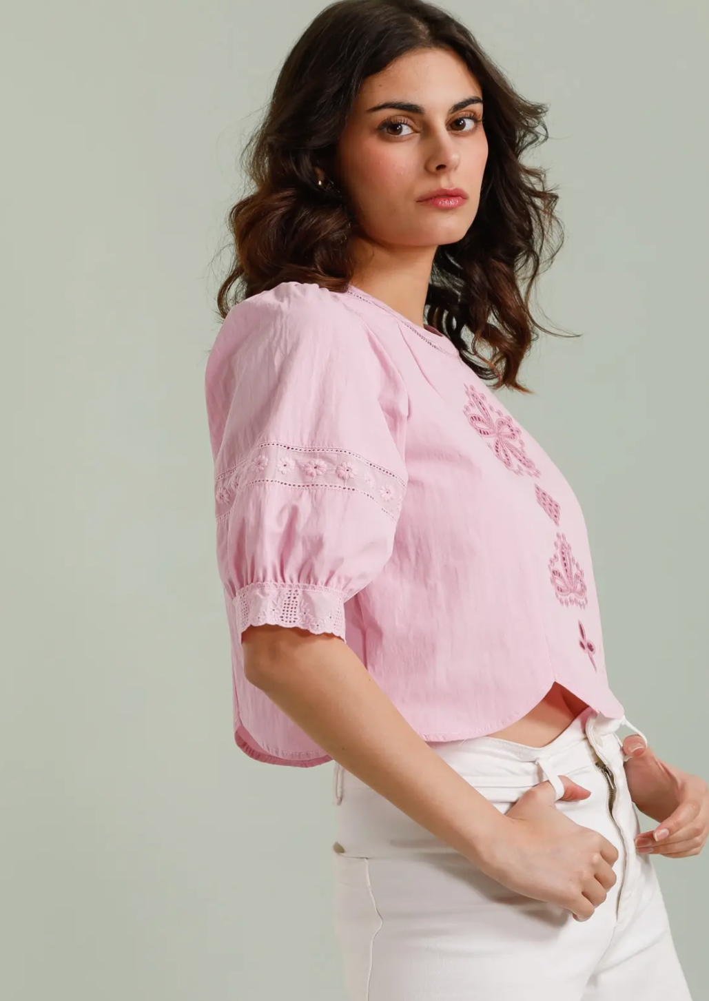 Pink Embroidery Cut Out Blouse