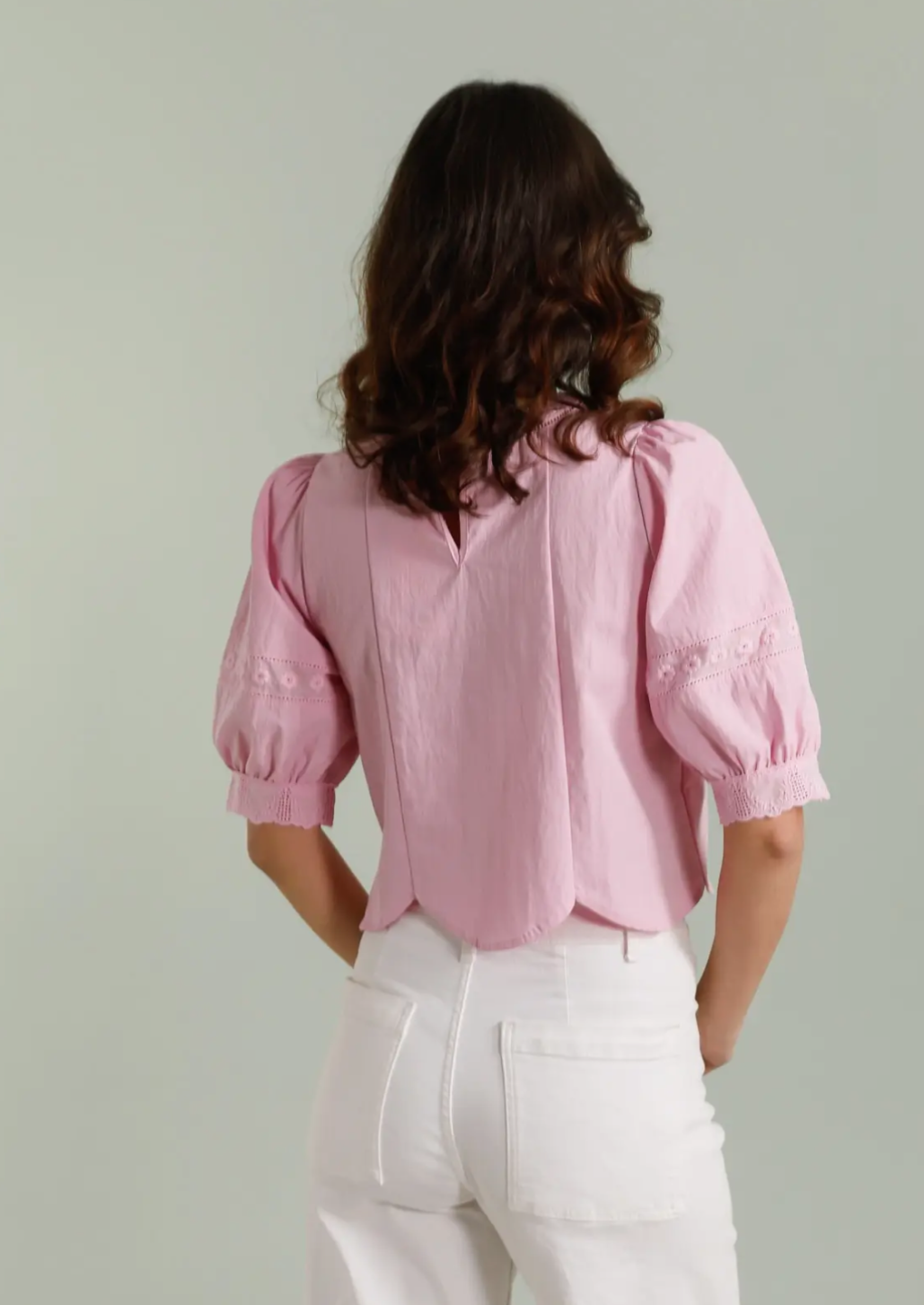 Pink Embroidery Cut Out Blouse