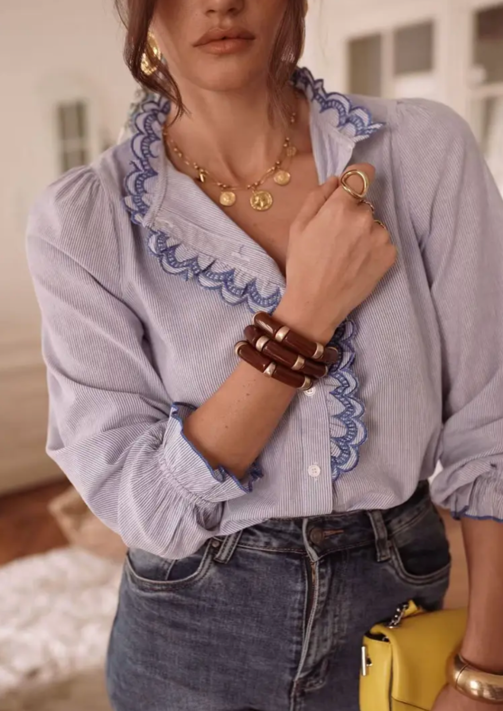 Striped Shirt With Contrasting Lace