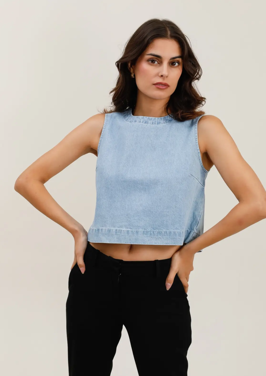 Denim Pale Blue Bow Top