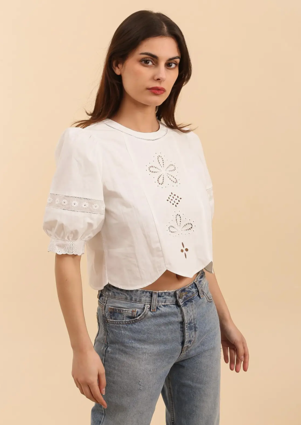 White Embroidery Cut Out Blouse