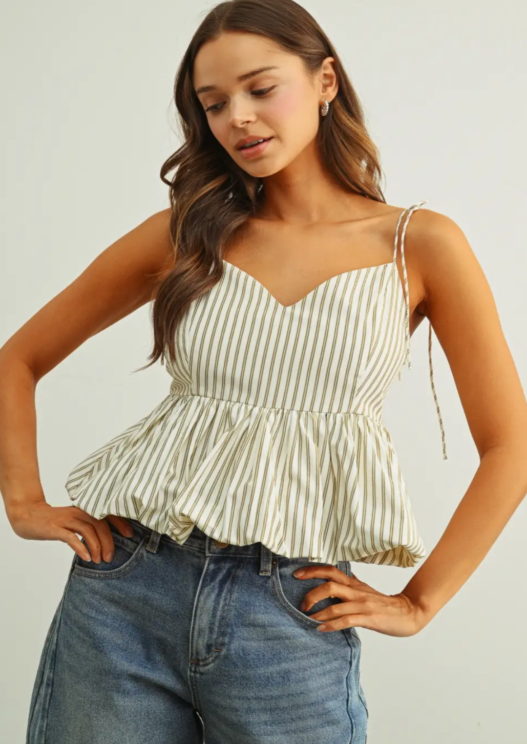Striped Balloon Hem Cami Top
