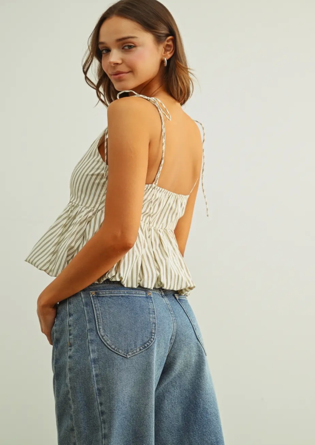 Striped Balloon Hem Cami Top