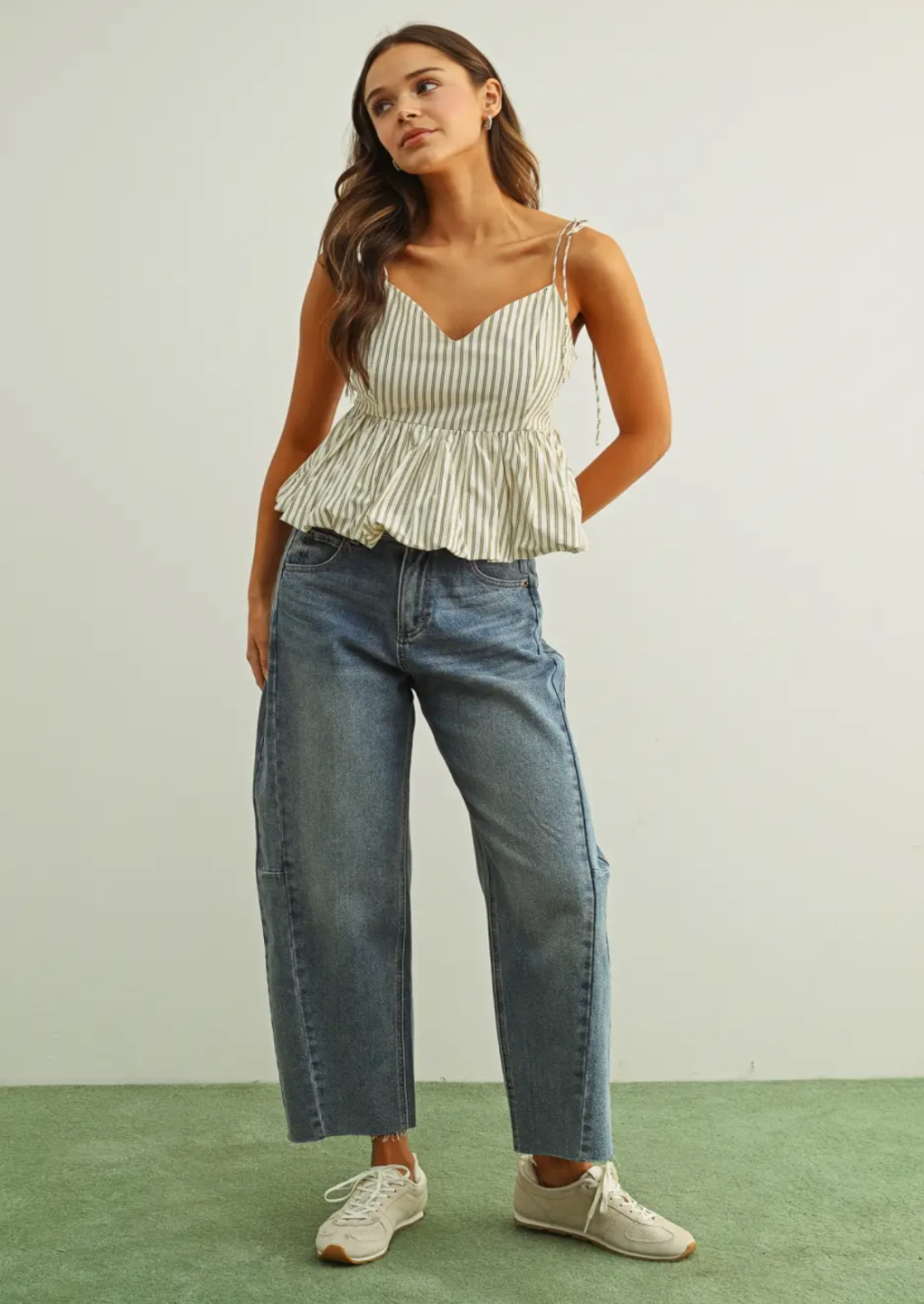 Striped Balloon Hem Cami Top