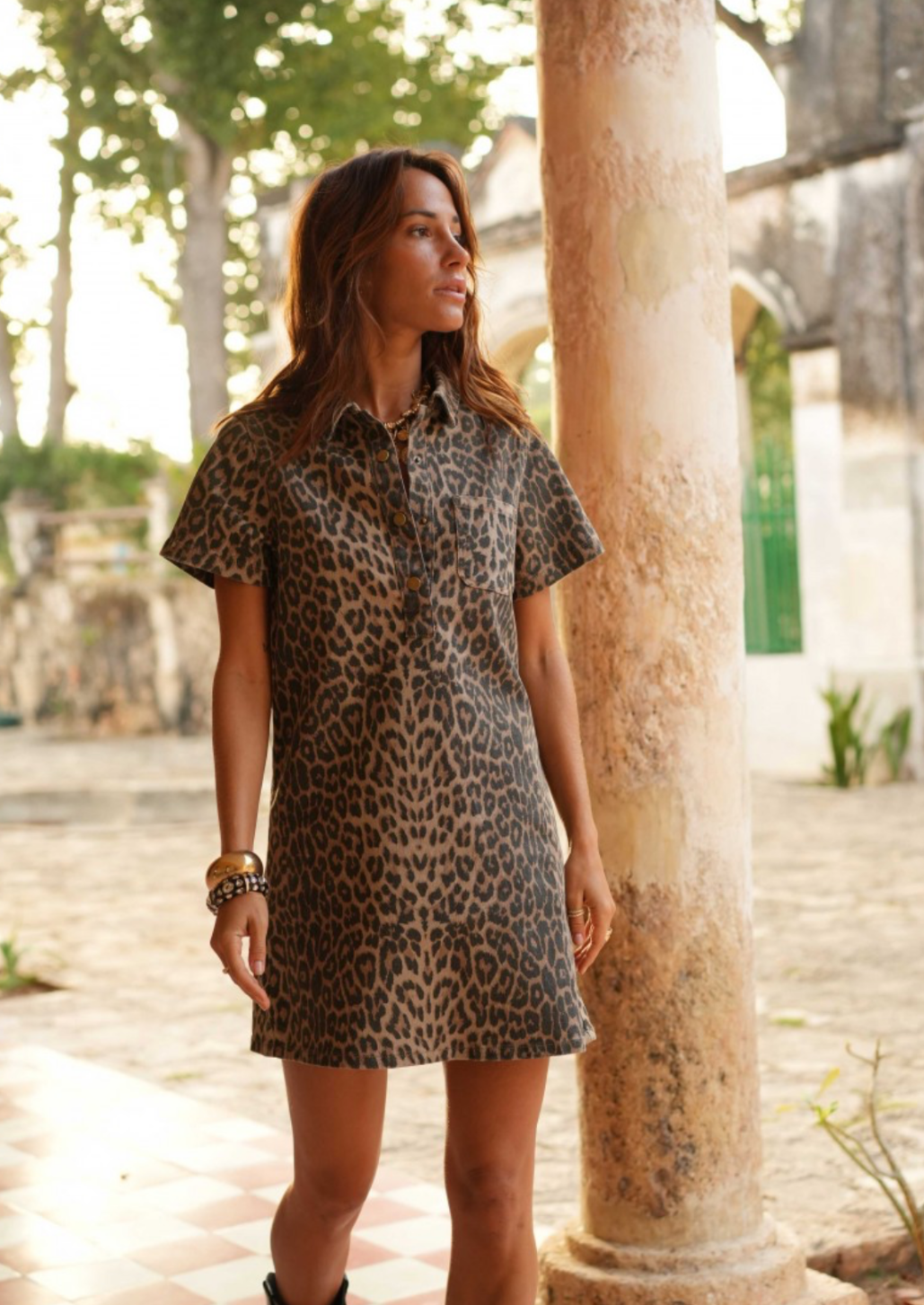 Leopard Print Trapeze Mini Dress
