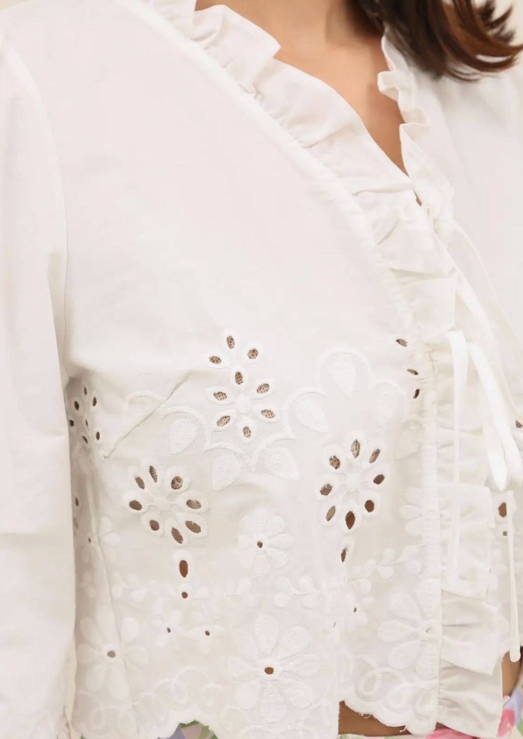 Short Eyelet Blouse With Ruffles
