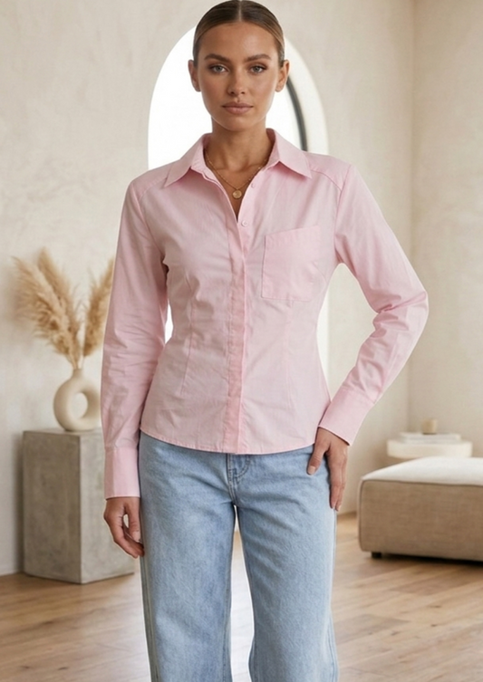 Pink Tie Back Cotton Shirt