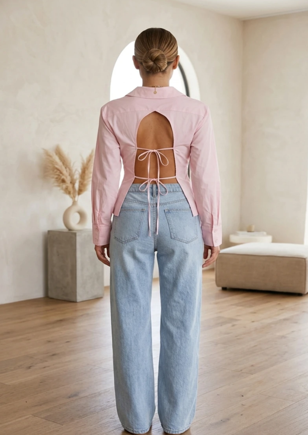 Pink Tie Back Cotton Shirt