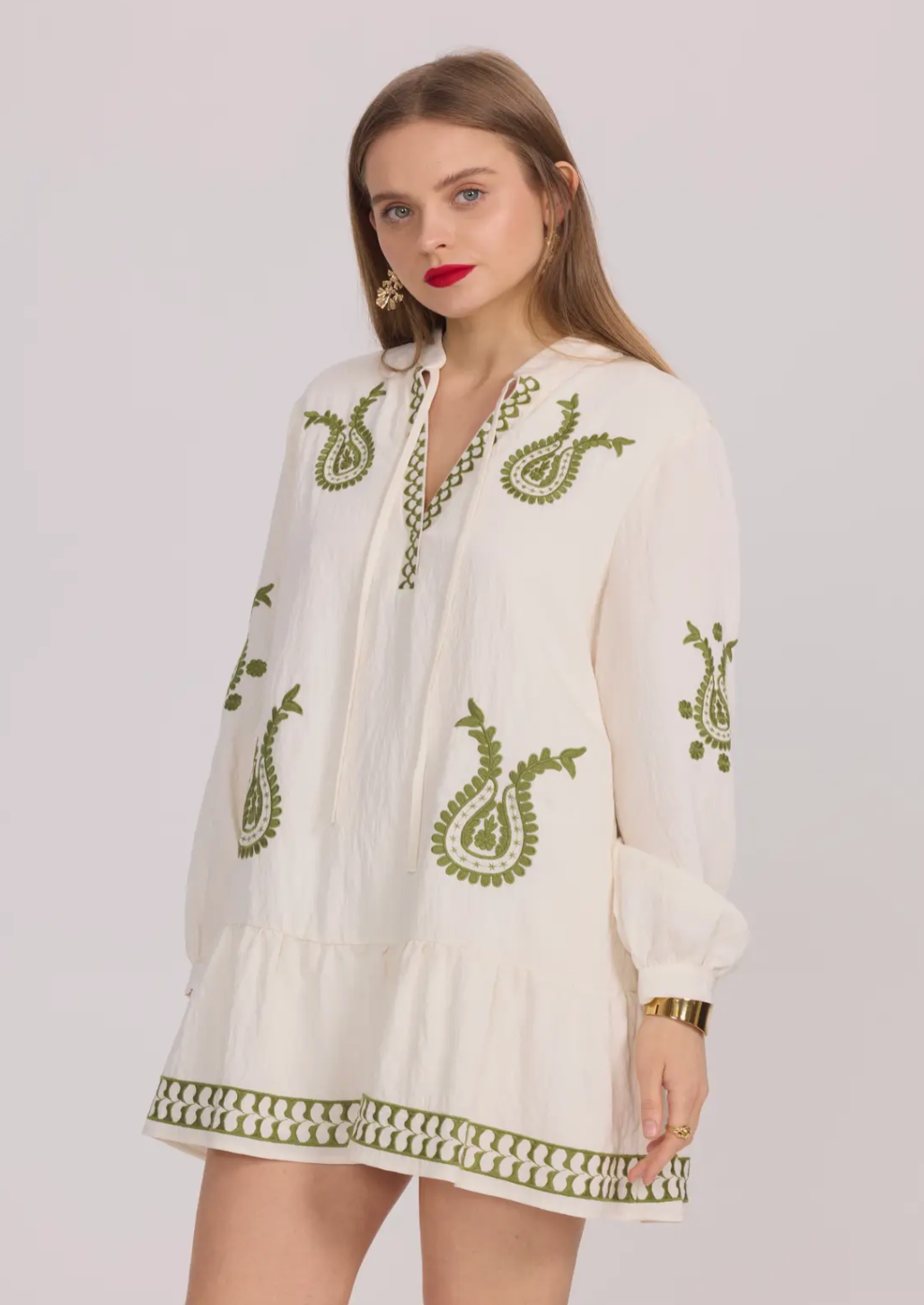 Bohemian Green Embroidery Tunic Dress