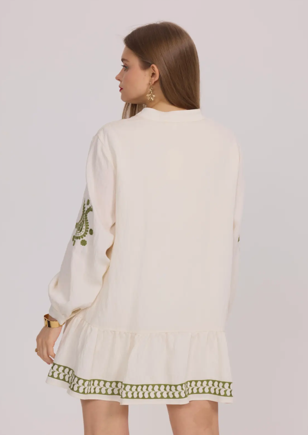 Bohemian Green Embroidery Tunic Dress
