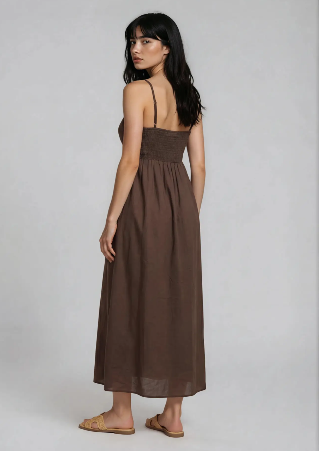 Pintuck Detail Spaghetti Strap Midi Sundress