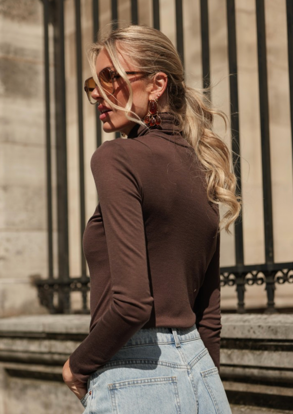 Brown High Neck Top