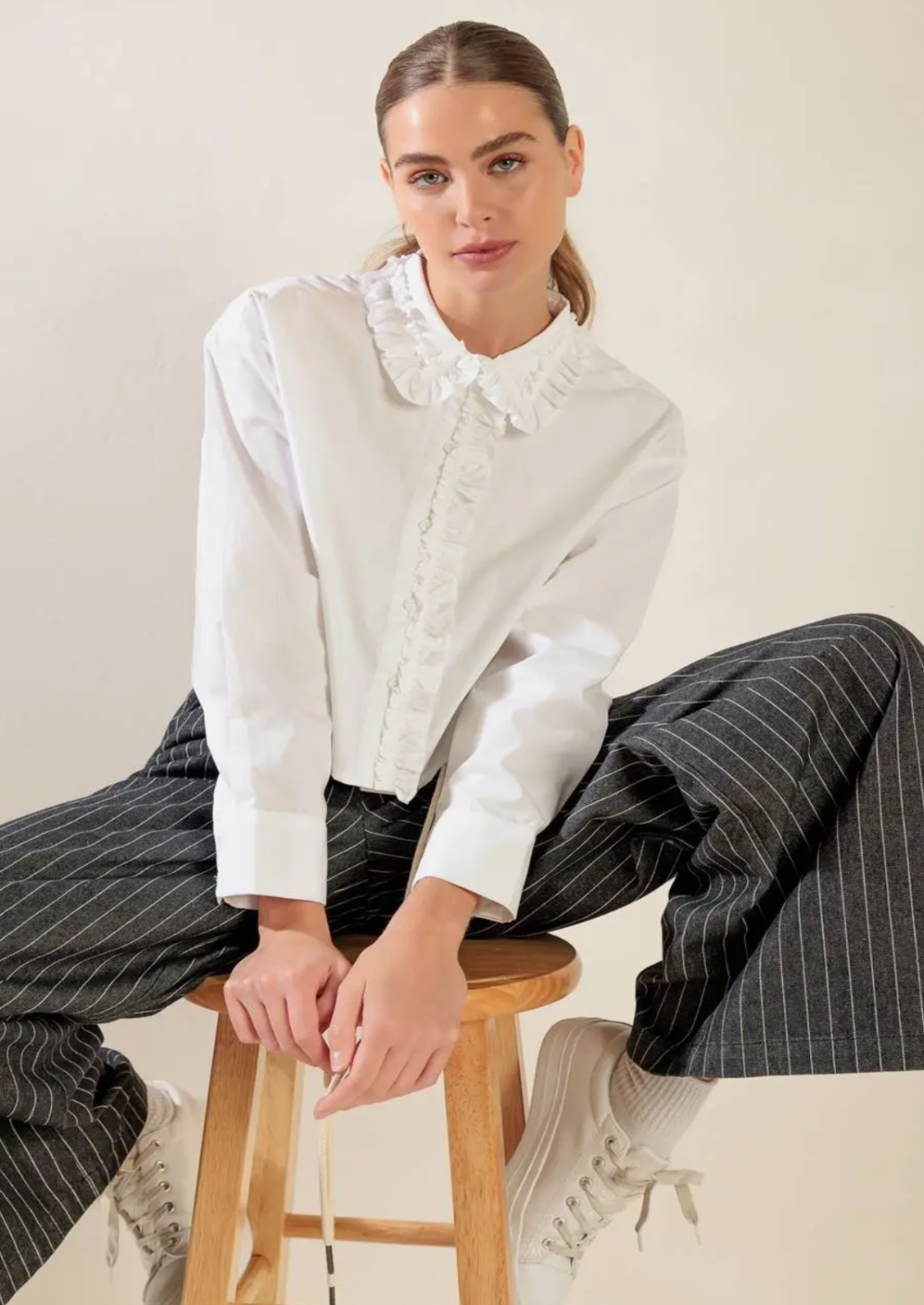 Cropped Solid Woven Shirt