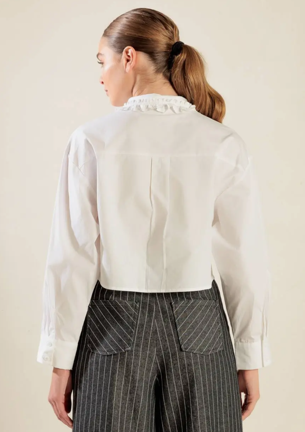 Cropped Solid Woven Shirt