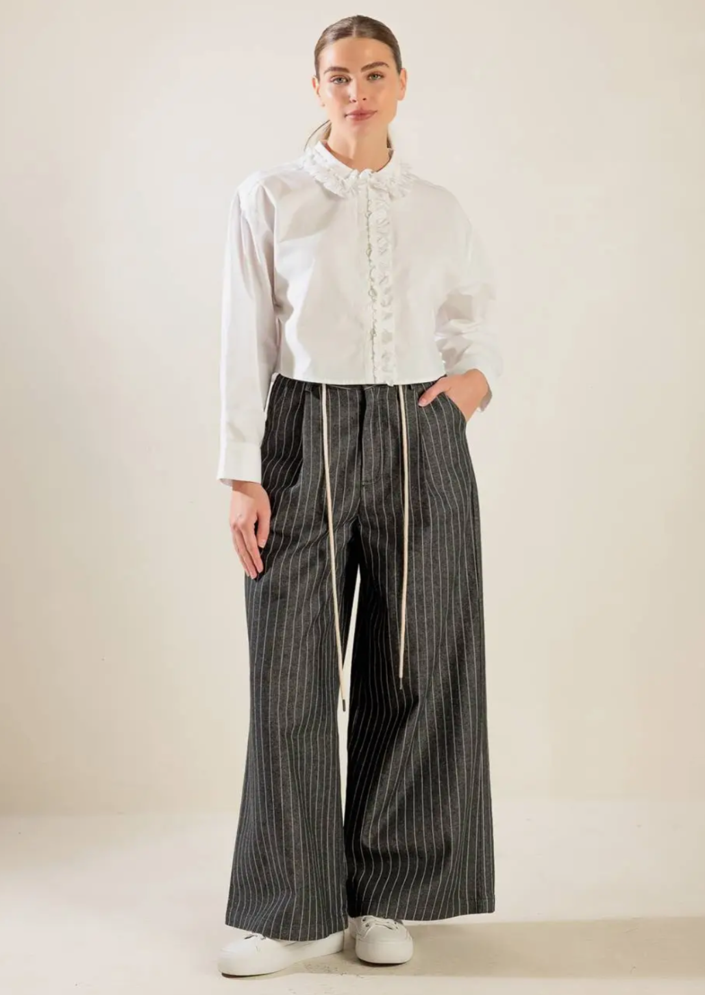 Cropped Solid Woven Shirt