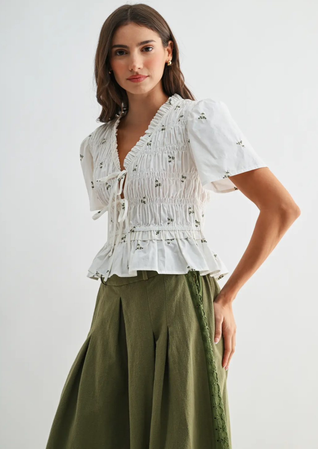 Alice Embroidery Cotton Peplum Blouse