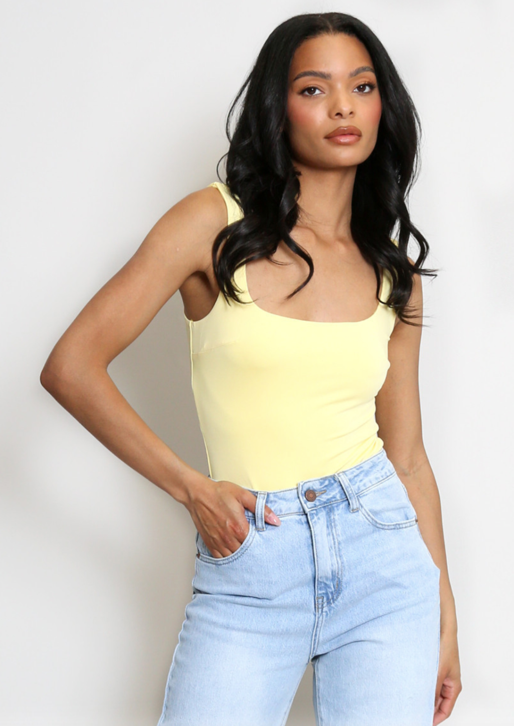 Yellow Square Neck Bodysuit