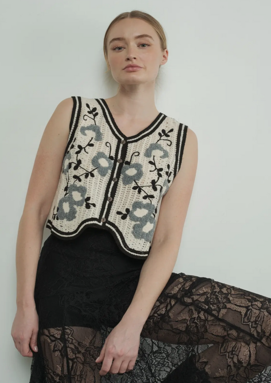 Embroidered Floral Crochet Vest