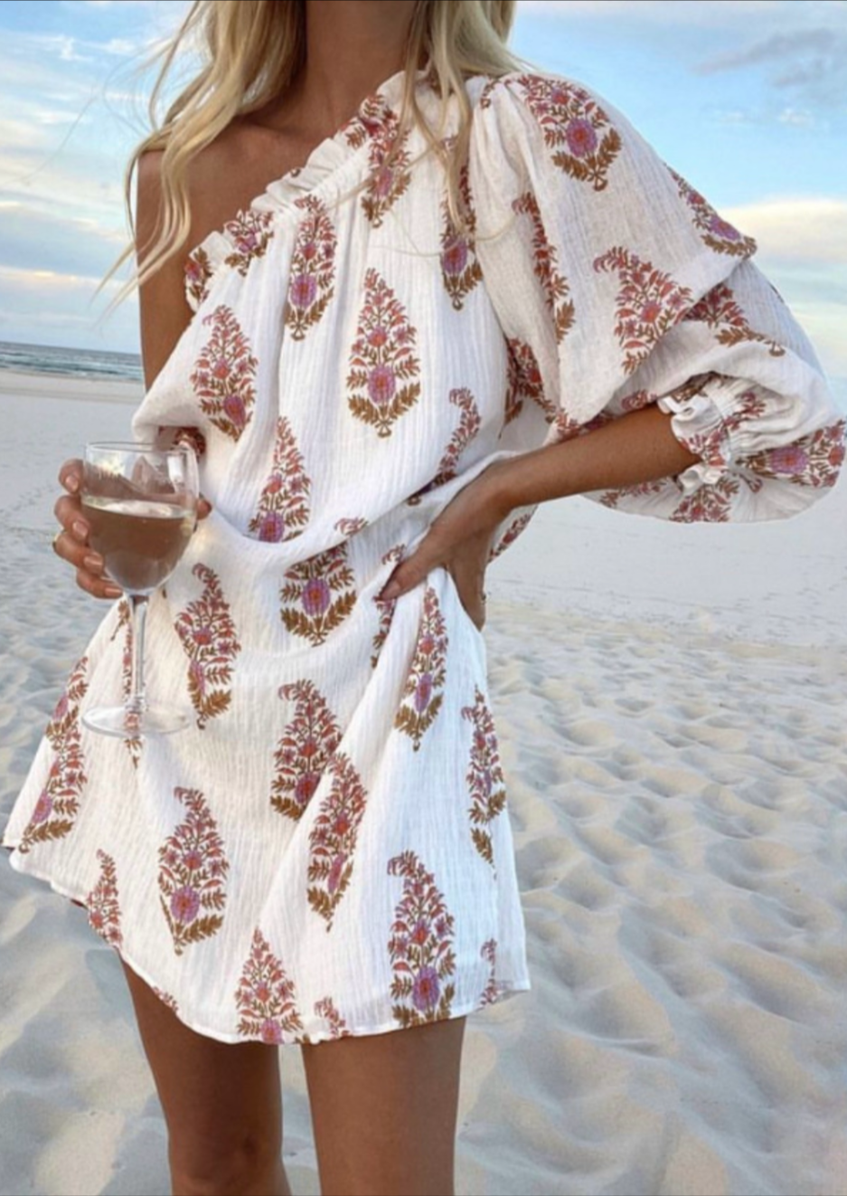 Paisley Print One Shoulder Smock Dress