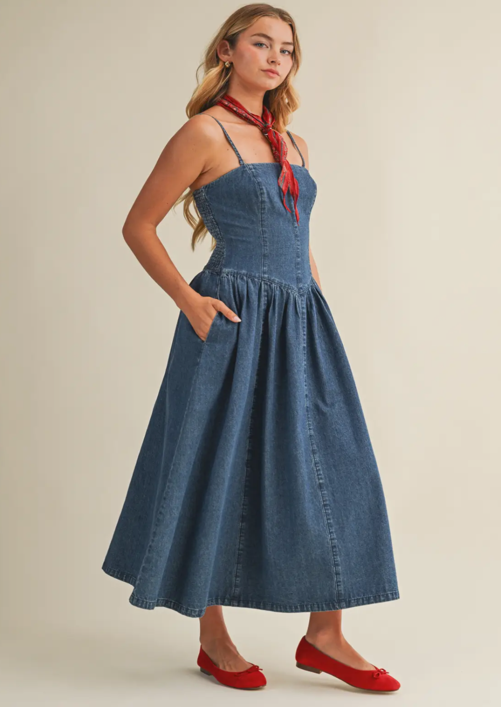 Detachable Strap Denim Dress