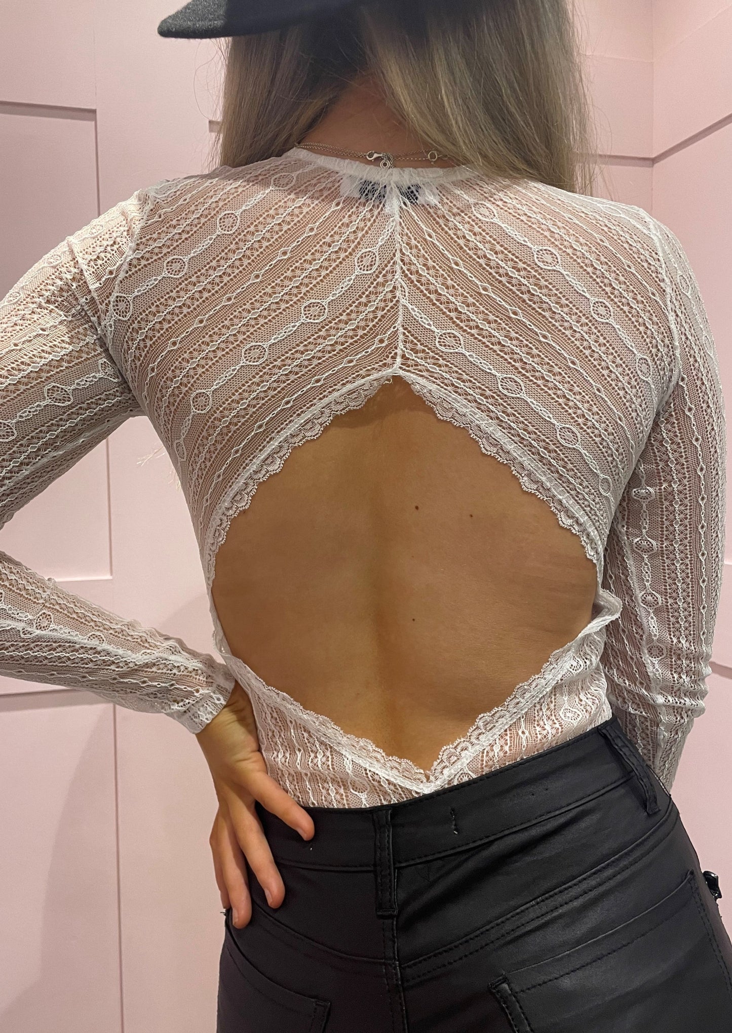 White Lace Cut Out Back Bodysuit
